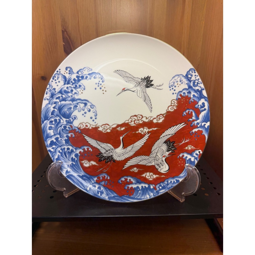 Vintage Takahashi San Francisco Porcelain Plate Cranes Waves Japanese Art 10"